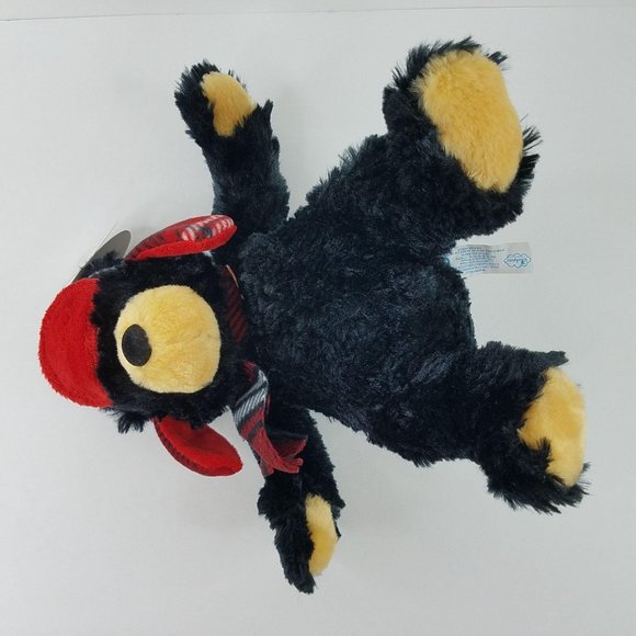 Black Bear Plush Red Plaid Trapper Hat Wishpets Rusty Winter Ear Flaps 2010 - Picture 6 of 9